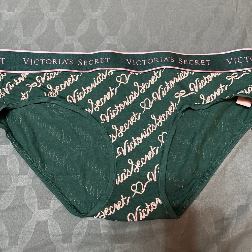 Victoria's Secret Dark Green Panties with Pink Script